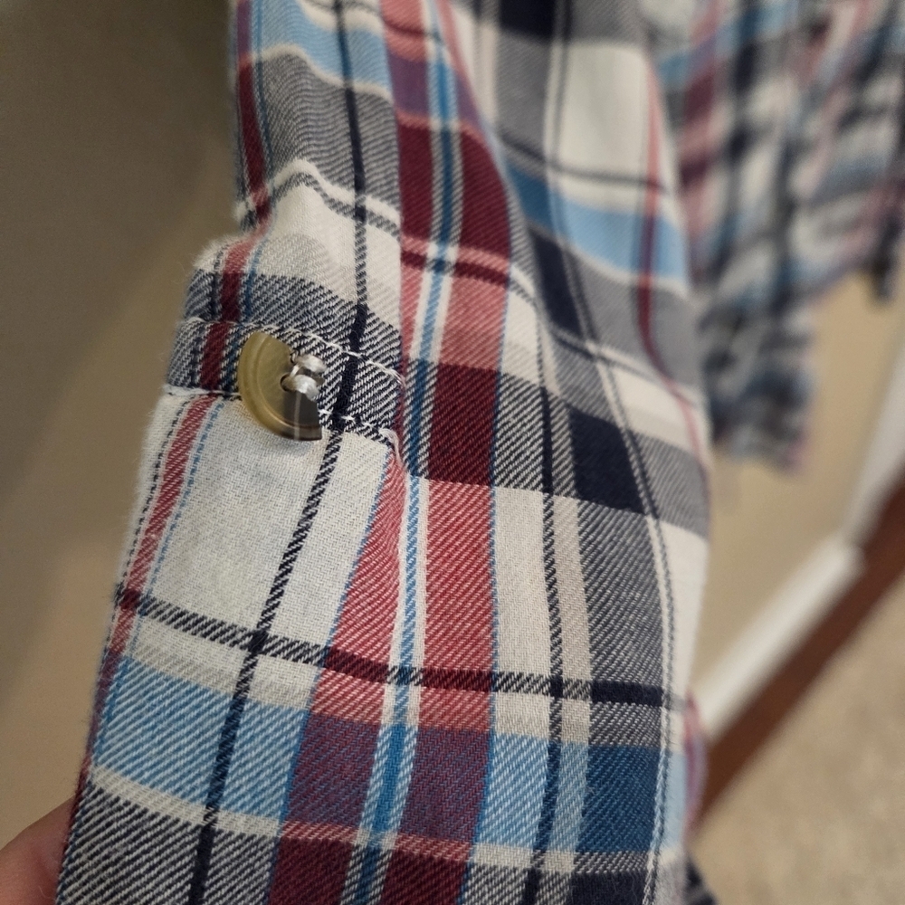 Women Blue Plaid Button up Western Cowboy Long Sleeve Shirt size Large - Picture 5 of 8